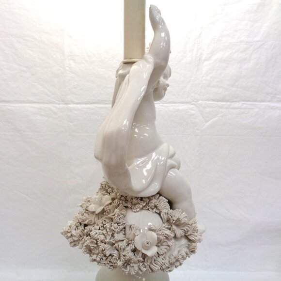 Neoclassical White Porcelain Cherub Lamp 1940's - Picture 8 of 16